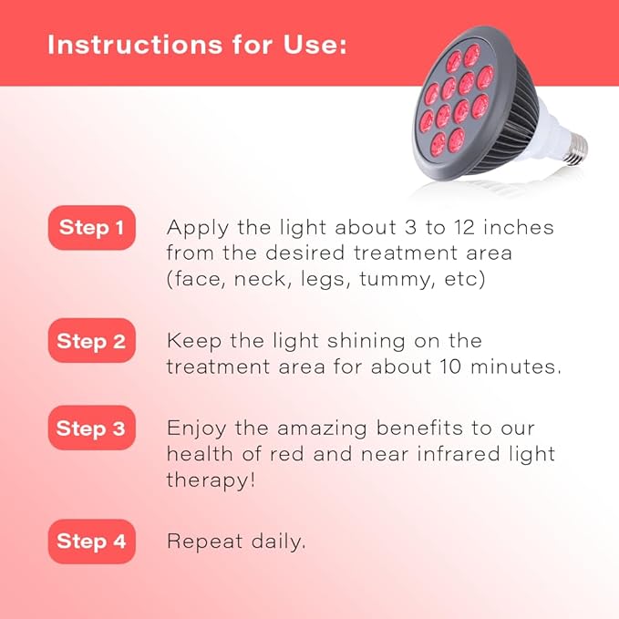 hooga HG24 Red Light Therapy Bulb — 660nm & 850nm Red & Near Infrared Light, 12 Dual-Chip LEDs, Targeted Light Bulb with Base & Braided Power Cord for Home Wellness Routine