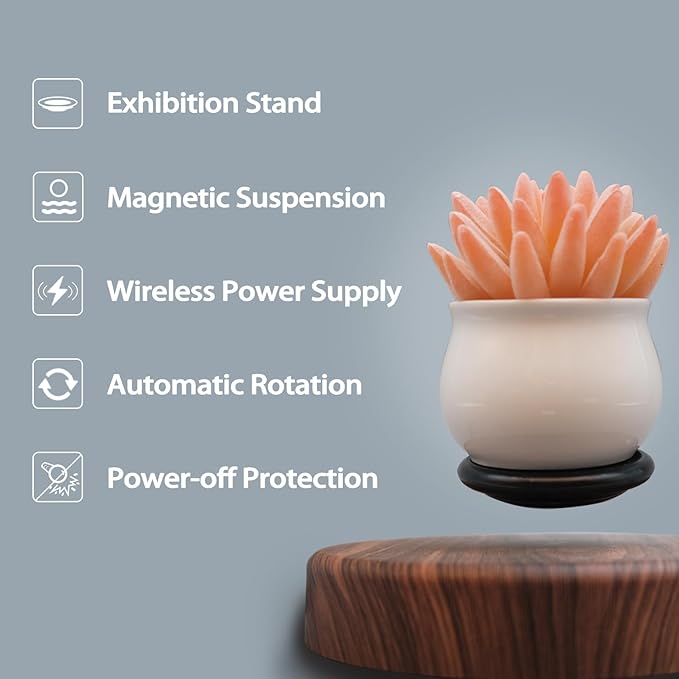 Funtastech Levitating Lamp Magnetic Levitation Ambient Lighting Led Night Light Bulb with Floating Display Stand Tray for Plants, Toys, Ornaments, Home Office Table & Room Desk Decor, Cool Tech Gifts