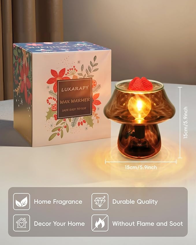 Mushroom Desk Lamp - Small Vintage Table Lamp for Bedroom, Office, Bedside, Nightstand | Translucent Glass, Boho Aesthetic Western Home Decor for Living Room & Kitchen (Without Wax Cubes)