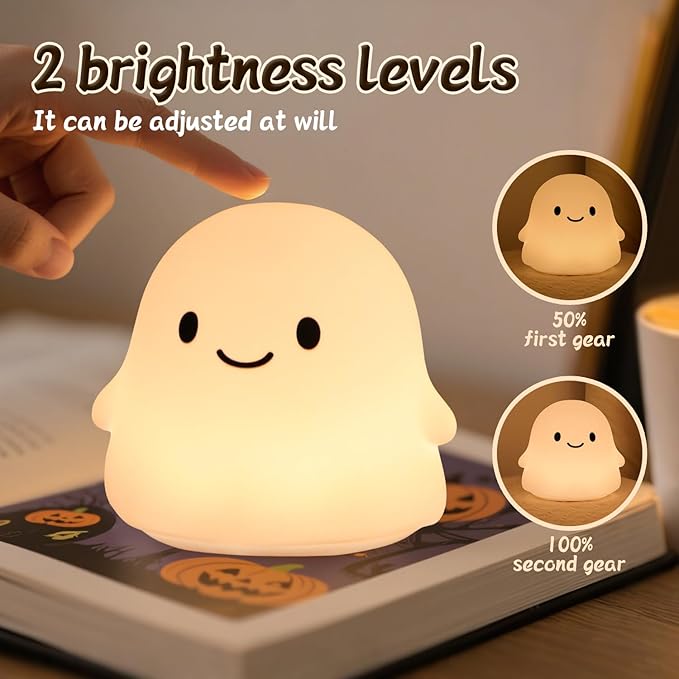 Ghost Night Light Color Changing, Cute Cloud Decor with Colors & 50Hrs, Tap Control Light Up Ghost for Kids, Rechargeable Halloween Gifts, [Women Gifts]
