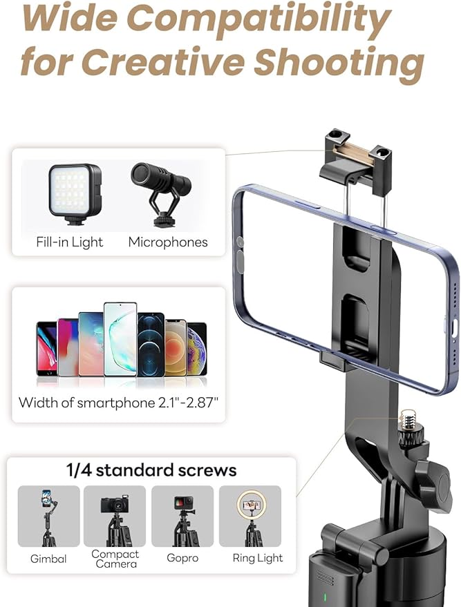 USKEYVISION Auto Face Tracking Tripod for iPhone 360°Rotation,Selfie Stick for Android w/Remote&Ground Spike,68” Phone Tripod Stand That Follows Your Movement for Video Recording,Vlogging(R01)
