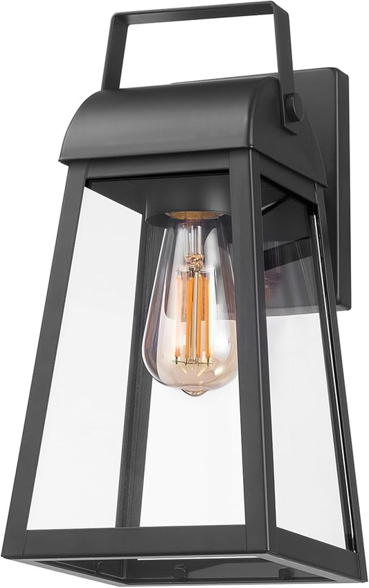 GLOBE Electric 60000029 1-Light Outdoor Wall Sconce, Matte Black, Clear Glass Shade, Porch Light, Wall Lights for Living Room, Patio Décor, Apartment Essentials, Outside House Lights