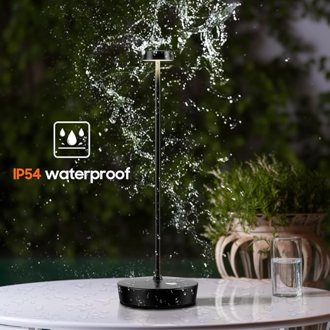 Cordless LED Table Lamp，Rechargeable Battery Desk Lamps, 3 Color Stepless Dimmable Metal Battery Table Lamps, Portable Table Light for Indoor/Outdoor/Restaurants/Bedroom/Bar