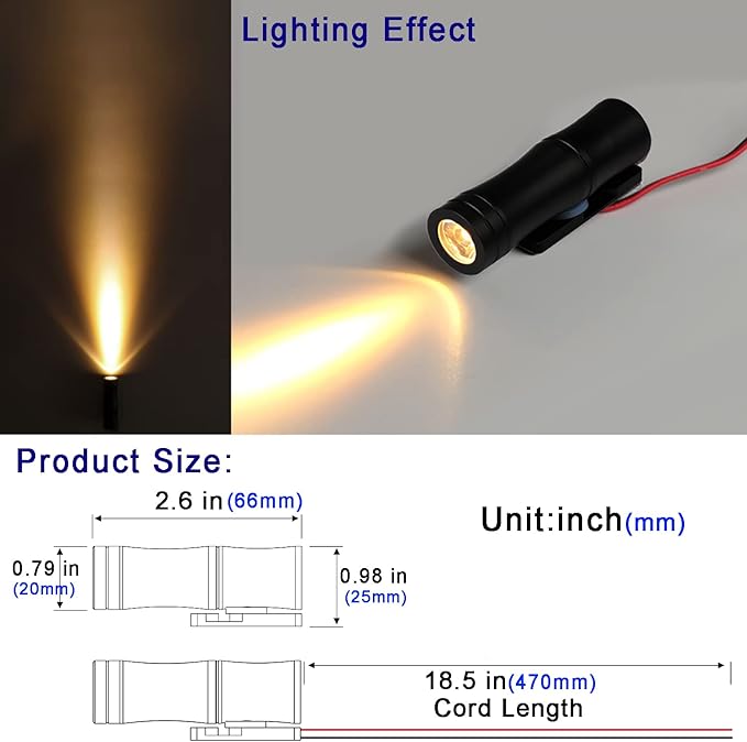 LED Wall Light Mini Bamboo, 3W 12V-24V DC, 15° Narrow Beam Angle, IP65 Waterproof, Surface Mounting Outdoor Landscape Lighting,Warm White 3000K (A - Single Beam)