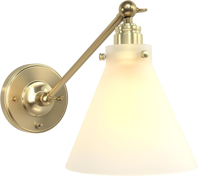 Industrial Vintage Slope Pole Wall Mount Single Sconce with Funnel Flared Clear Glass Shade, Swing Arm Wall Sconce Light Lamp Fixture Hardwired