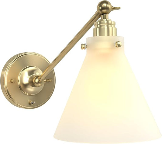 Industrial Vintage Slope Pole Wall Mount Single Sconce with Funnel Flared Clear Glass Shade, Swing Arm Wall Sconce Light Lamp Fixture Hardwired