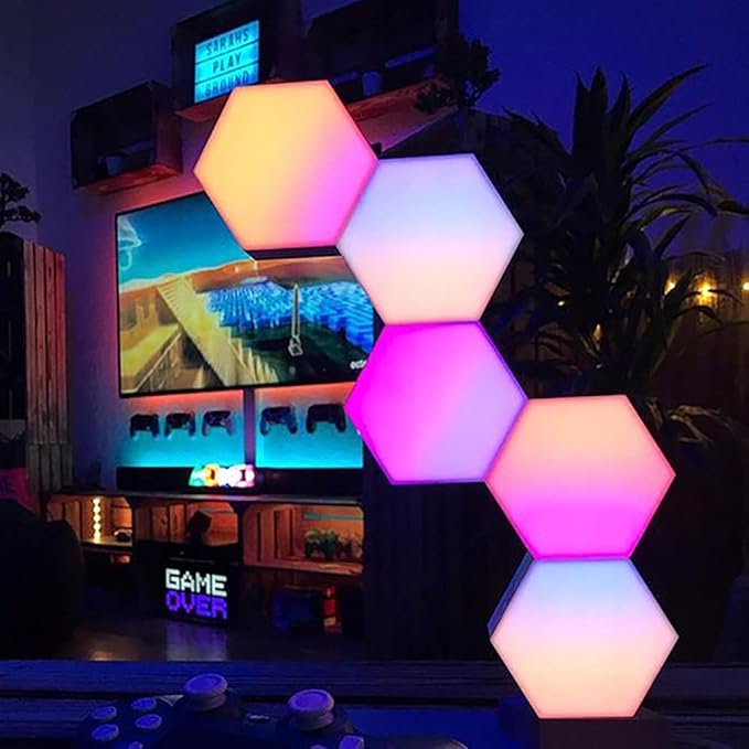 Yescom APP Control Hexagon Lights 3 Pack Smart LED Panel Smarter Kit Music Sync 16 Million Colors Change Compatible with Alexa & Google for Gifts Gaming Room