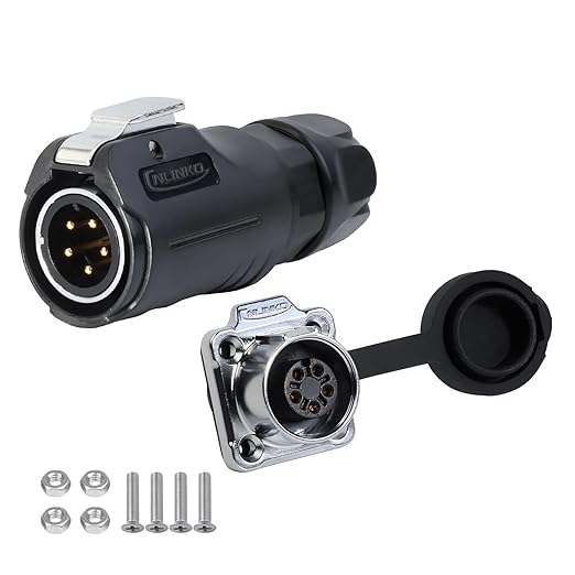 CNLINKO LP-12 5 Pin Connector IP68 Waterproof Circular Electrical Plug for Outdoor Equipment Solar Industrial Machinery DC 12V Flange Mount Metal-Reinforced Kit (5-Pin)