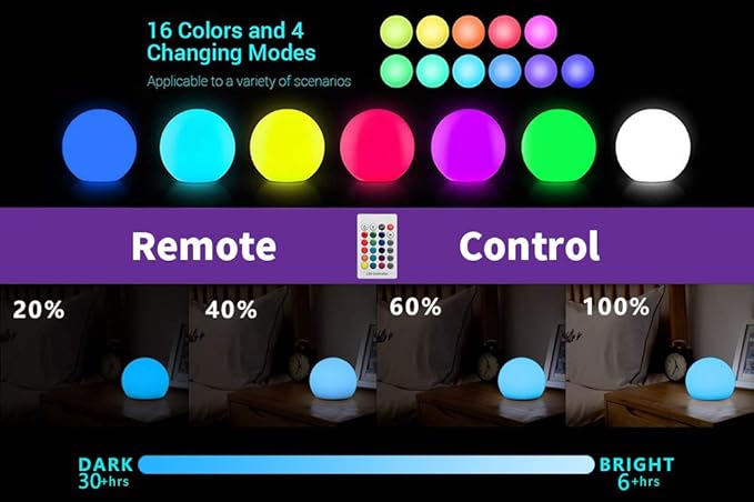 YESIE 8-Inch Floating Pool Light, Rechargeable LED Ball Light, Remote Control, Hot tub Accessories,Bathtub Lamp,16 RGB Colors Outdoor Patio Orb Home Decoration
