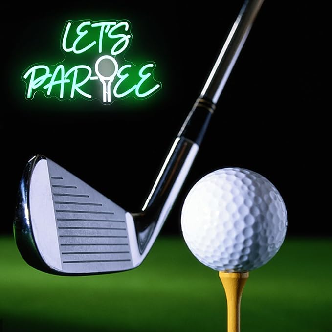 Let's Par Tee Neon Sign Golf Neon Signs for Wall Decor Green White LED Golf Ball Neon Light Dimmable Hanging Wall Sign Neon Lights Signs for Golf Club Bedroom Man Cave Party Decor
