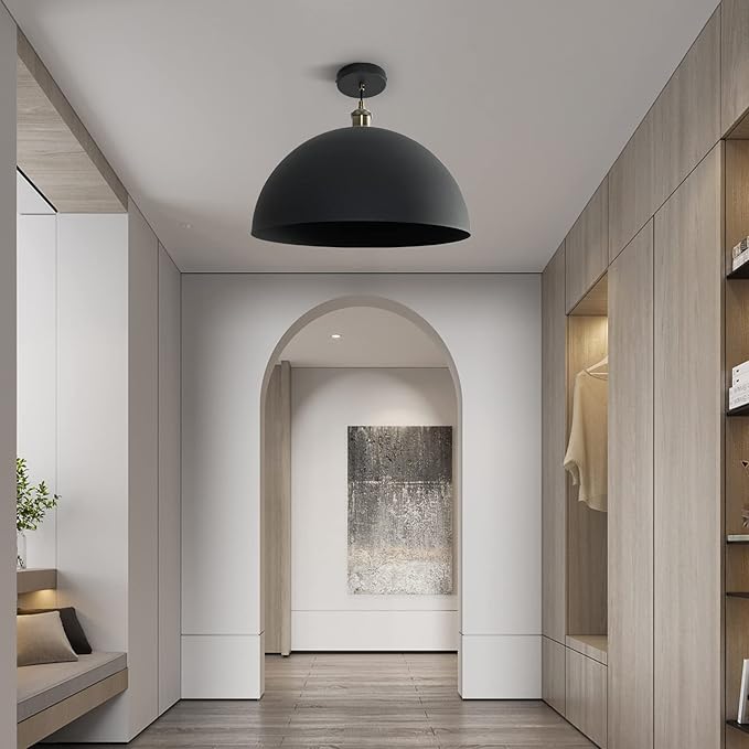 Vintage Black Pendant Light 17.72'' Retro Farmhouse Large Dome Pendant Lamp Modern Industrial Chandelier for Wire length 78.74 '' for Kitchen Island, Bedroom, Dining Room, Living Room, Hallway