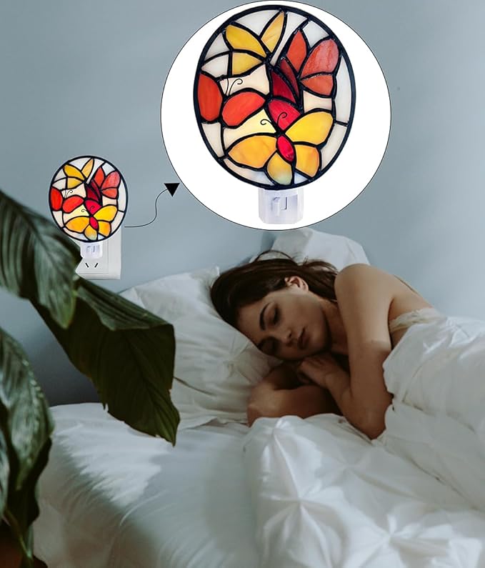 Stained Glass Butterfly Night Light.Butterfly Night Light Bedroom Bed Light Gifts from Nature,Nature Night Light.DYM1001 (Oval Butterfly)