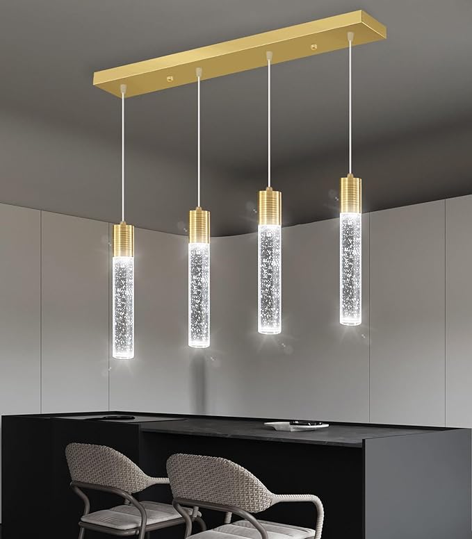 4-Lights Modern Crystal Chandeliers for Kitchen Island Mini Pendants Lighting Fixture LED Ceiling Light for Dining Room Living Room 6000K
