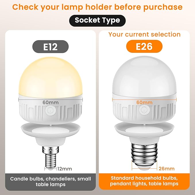 SCOPOW 2Packs E26 Rechargeable Light Bulbs with Remote Control, 5W 350lm Magnetically Battery Operated Light Bulbs 2000mAh, 3 Color Temperature, Timer, Dimmer for Non-Hardwired Lamp