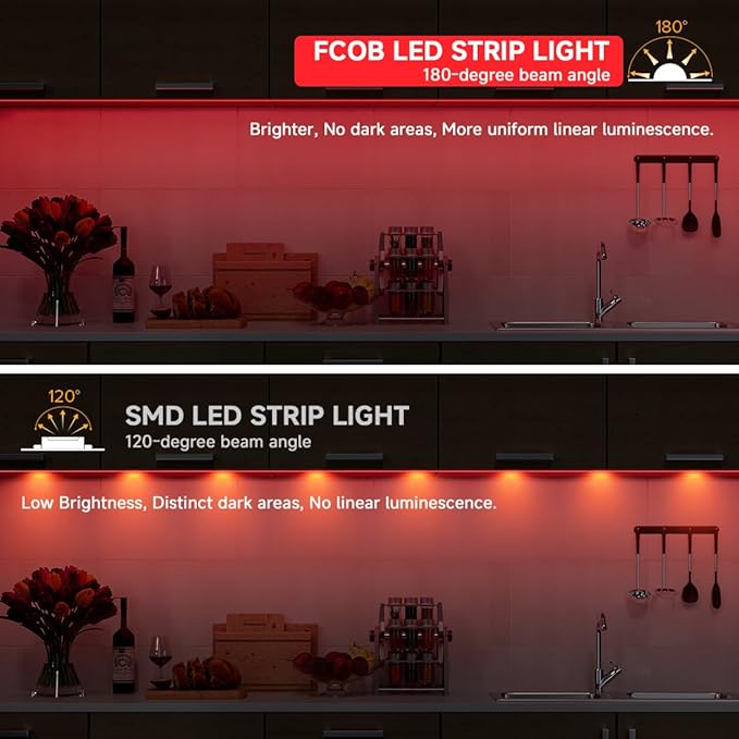 BTF-LIGHTING FCOB COB FOB LED Strip Lights 5V USB Powered 9.8FT 960LEDs Red Color 8mm Width Dimmable CRI 90+ with 3M Tape Flexible High Density for 3D Printer TV Backlight PC DIY Decor