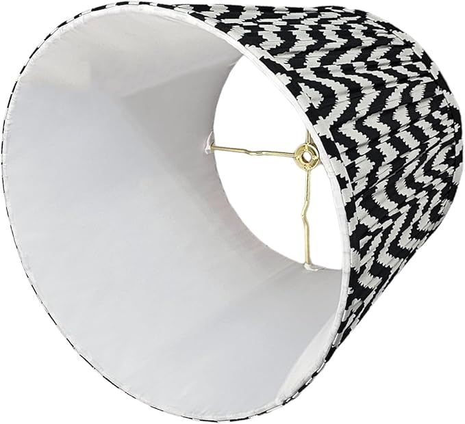 RDI Set of 2 Pleated Pattern Fabric Lampshade, Flora Collection, Large Lamp Shade, 10.5 x 16 x 11 inch (Top x Bottom x Height), Black White Chevron - 2 Pack