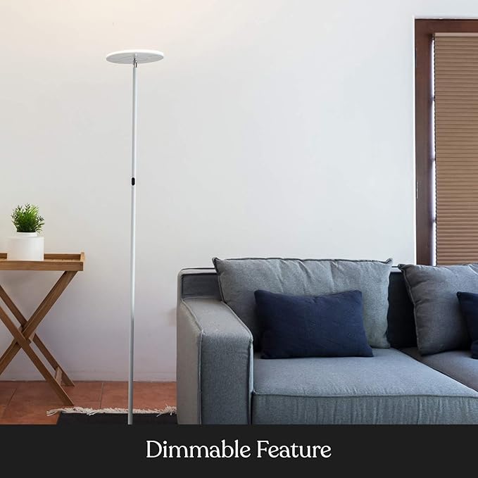 Brightech Sky Flux Dimmable LED Floor Lamp – Super Bright Floor Lamp with 3 Light Modes for Living Room, Office – Torchiere Standing Touch-Lamp, Tall Torch Lamp for Bedroom & Reading - White