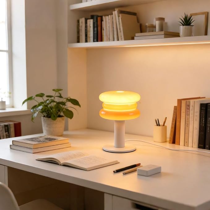 Hamburger Table Lamp for Bedroom,Mid Century Modern Orange Lamp for Living Room,Bedside Warm Lamp,Unique Aesthetic Home Decor