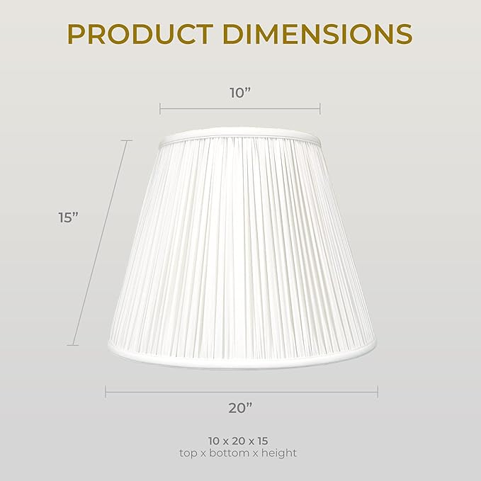 Royal Designs Deep Empire Gather Pleat Basic Lamp Shade, White, 10 x 20 x 15