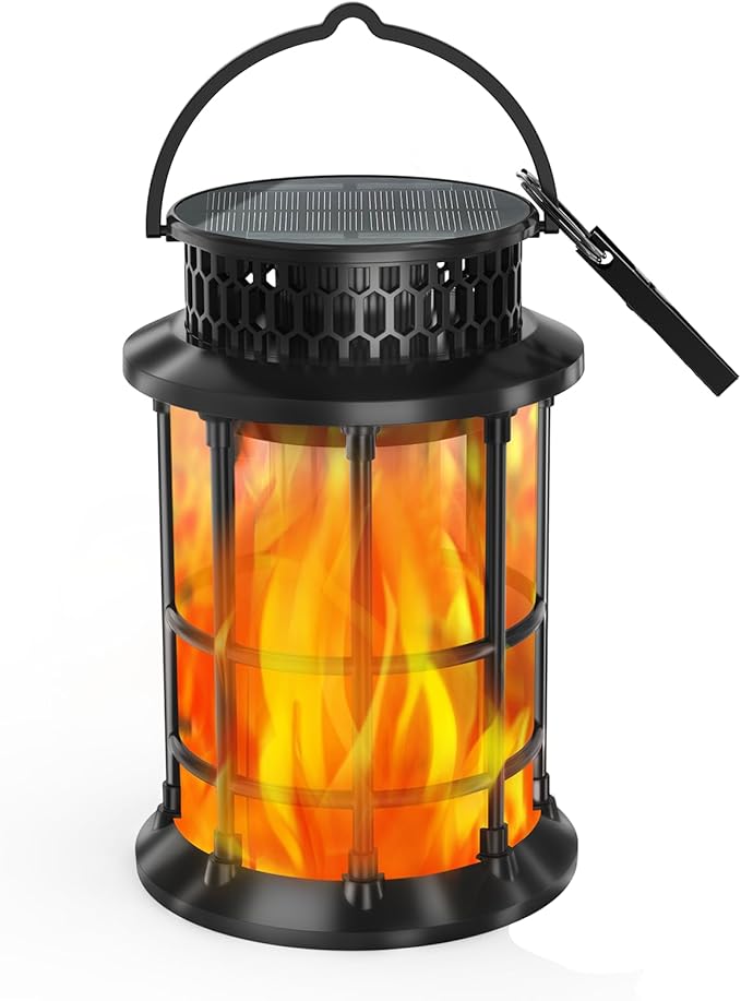 Solar Lanterns Outdoor Waterproof,Upgraded Flickering Flame Lights, Hanging Solar Lanterns Lights, Solar Powered Lights Decorative for Garden Yard Pathway, 1 Pack