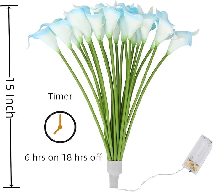 20pcs Lighted Artificial Calla Lily Bouquet Lamp Faux Floarl Night Light Real Touch Flower Night Lamp LED Calla Lily lighted Artificial Flower for Holiday Gifts Home Kitchen Decor(Light Blue, No Vase)
