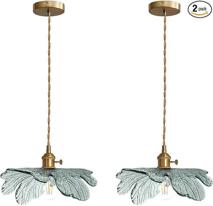 Kitchen Island Pendant Light 2 Pack Dark Green Glass Pendant Light Gold Light fixtures Modern Pendant Lighting Vintage Ceiling Hanging lamp for Dining Room Bedroom
