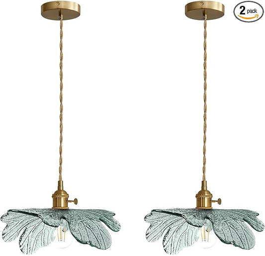 Kitchen Island Pendant Light 2 Pack Dark Green Glass Pendant Light Gold Light fixtures Modern Pendant Lighting Vintage Ceiling Hanging lamp for Dining Room Bedroom
