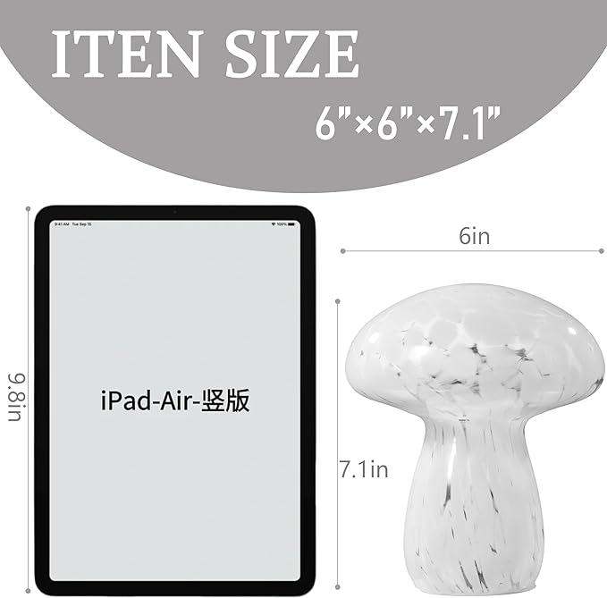 Mushroom Lamp Bedside Table Lamp, 7.0 inches, Semi Transparent Glass Table Lamp Suitable for Bedrooms, Living Rooms, Dining Rooms, Modern Style Aesthetic Cute Home Decoration (White)