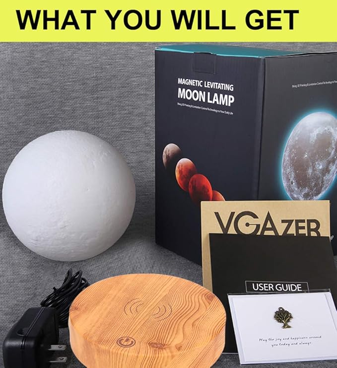 VGAzer Levitating Moon Lamp,Floating and Spinning in Air Freely with 3D Printing LED Moon Light Has 3 Colors for Unique Christmas Gifts,Room Decor (3 Colors)