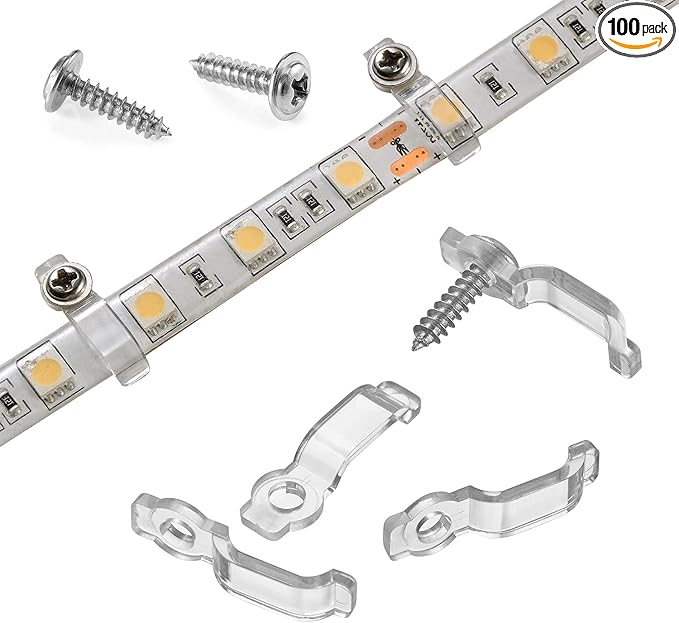 MMSD 100 Pack LED Strip Light mounting Bracket LED Tape clamp with 102 Screws Suit for 10mm Wide IP65 Waterproof Strip Light