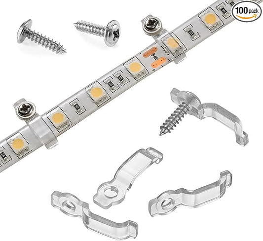 MMSD 100 Pack LED Strip Light mounting Bracket LED Tape clamp with 102 Screws Suit for 10mm Wide IP65 Waterproof Strip Light