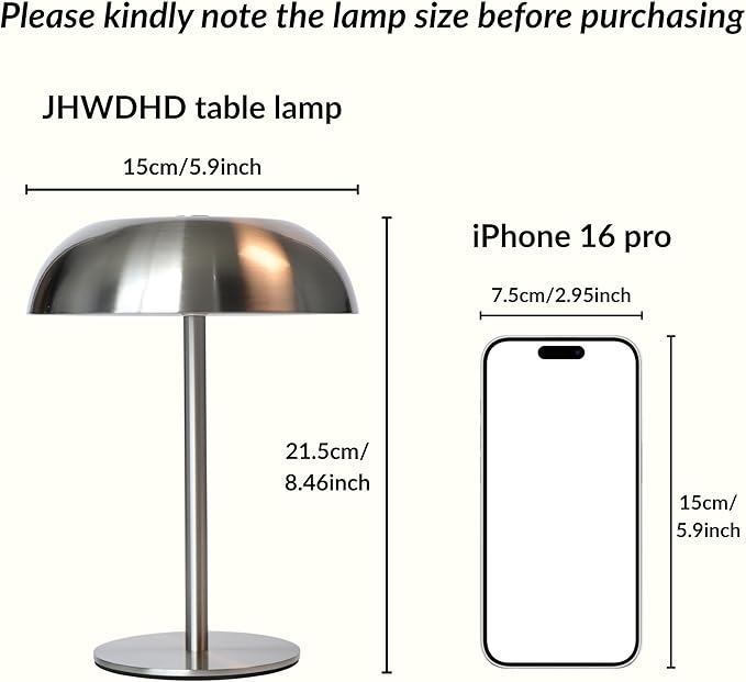 Portable LED Mushroom Table Lamp, 8.46'' Small Cordless Desk Night Light with 5200mAh Rechargeable Battery, Stepless Dimming Lamp with 3 Colors for Bedroom/Bar/Coffee Shop (Silver)