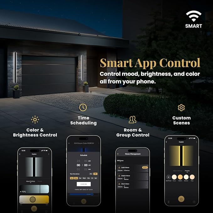 𝗠𝗢𝗗 𝗟𝗜𝗚𝗛𝗧𝗜𝗡𝗚 Haylen Smart | Waterproof Outdoor Smart Wall Light, Dimmable with Remote 3000K-6000K, Long Outdoor Porch Lights, Wired Lighting Fixture Patio Exterior Sconce, 1-Pack (67")