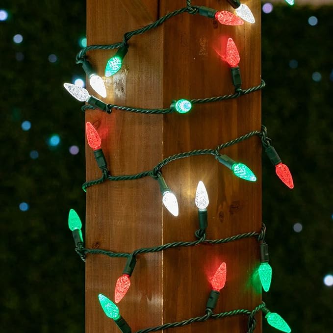 Novelty Lights 24FT 70 LED C6 Christmas String Lights, Outdoor Indoor Commercial Grade Tree Decorations (Red/Green/Pure White)