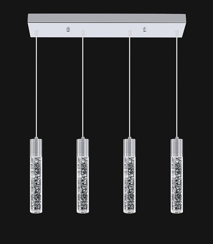 4-Lights Mini Crystal Pendant Light for Kitchen Island, Modern Led Crystal Chandelier for Dining Room Living Room 6000K