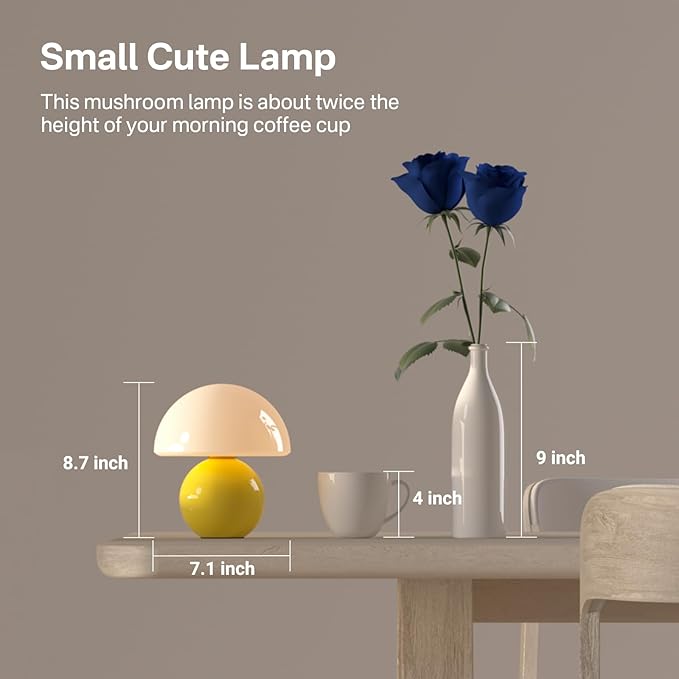Mushroom Lamp Desk Lamp for Bedroom,Table Bedside Small Lamps for Living Room,Mushroom Decor Cute Mini Modern Mid Century Lamps for Night Stands,Aesthetic Home Living Room Decor(Yellow)