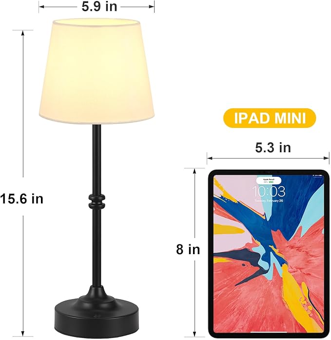 Kakanuo Rechargeable Cordless Table Lamp Black - 1 Pack 4000mAh Battery Operated Lamp, Touch Control Stepless Dimming, for Home Decor, Dining Table, Living Room, Bedroom