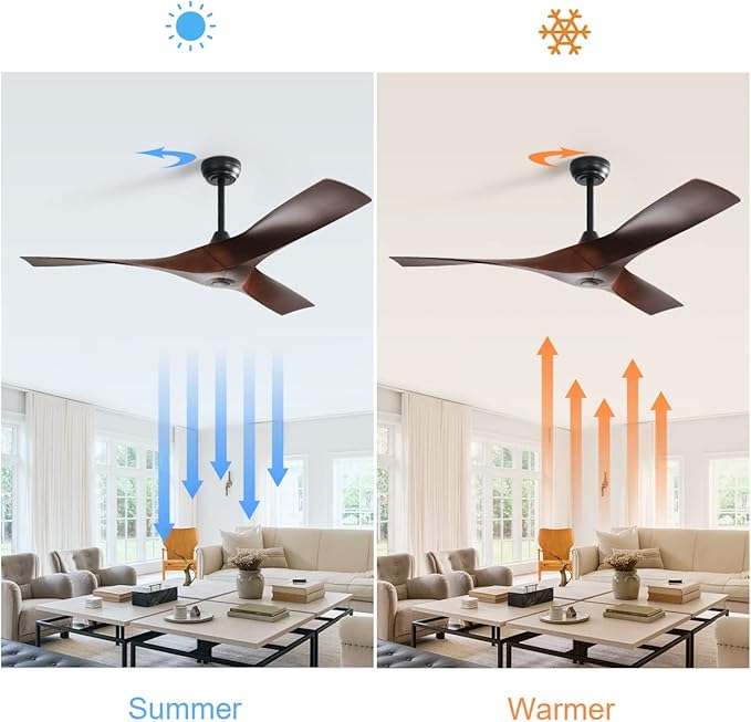 52" Ceiling Fan No Lights with Remote Control,Reversible DC Motor, 3 Walnut Wood blade Ceiling Fans without Lights for Patios Living Room,Matte Black