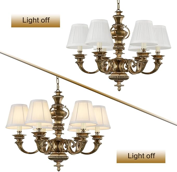 Chandelier Shades Set of 6,Mini Lamp Shade 3" Top x 5.5" Bottom x 4.7" Slant,Small Lamp Shades Clip On Bulb,Pleated Chandelier Lamp Shades,Fabric Lampshades That Attach to The Bulb, 6 Packs(White)