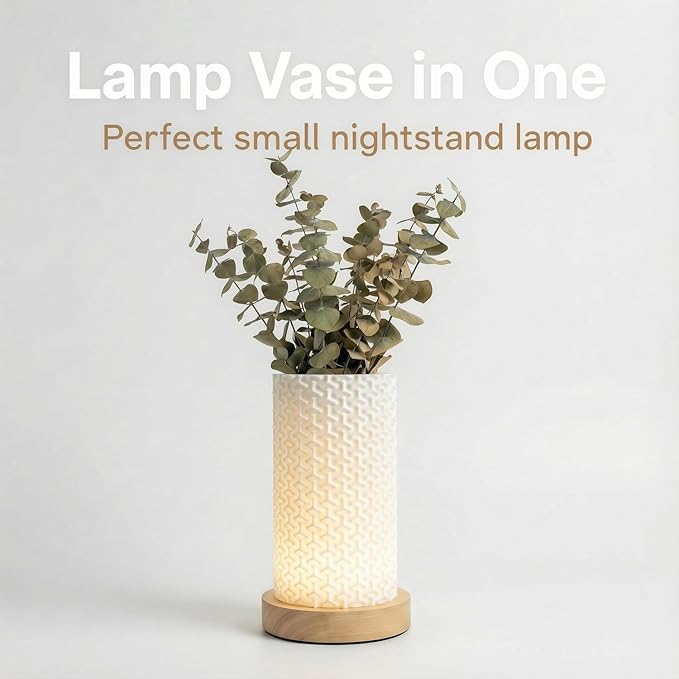3D Printed Mini Lamp, Small Bedside Lamp with 3-Color Dimmable LED, Small Nightstand Lamp for Tight Spaces, Beautiful Lamp with Wooden Base - Bubble