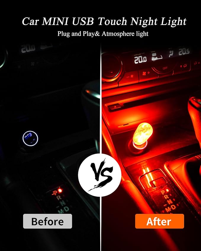 USB Light Touch Dimmable Retro USB Led Lights for Car,Mini USB Light Bulb Ambient Lighting for Car Bedroom Party Christmas Hallway Camping,Red 2Pack