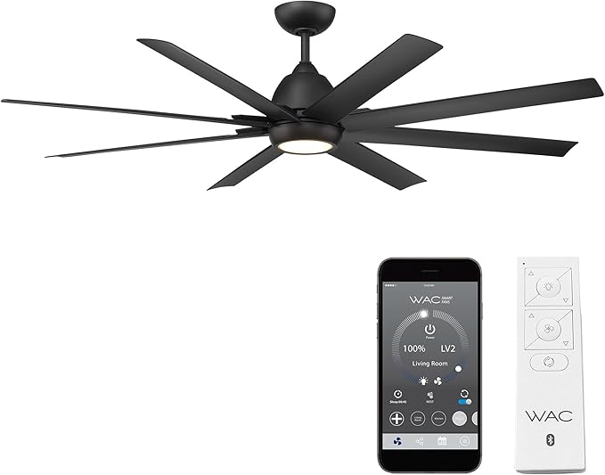 WAC Lighting F-064L-MB Mocha XL 66" Outdoor Ceiling Fan with LED Lights & Remote, Matte Black