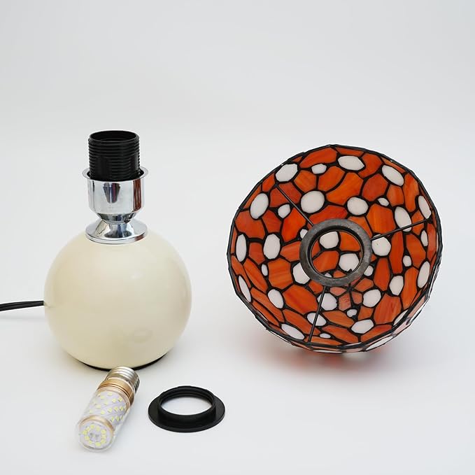 Orange Mushroom Lamp Bedroom Bedside retro Decor Art Nightstand unique Led Small Night Light Unique Esthetic Cute Kids Girls Vintage Home Ceramic Desk Tiffany Style Stained Glass Table Lamps