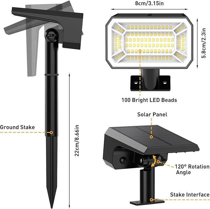 Solar Spot Lights Outdoor Waterproof IP65, [8 Pack/100 LED/4 Modes] 2-in-1 Solar Landscape Spotlights, Auto On/Off Solar Powered Flood Lights for Outside Yard Garden Pathway(Cool White)