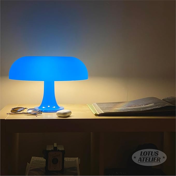 Lotus Atelier Blue Mushroom Lamp for Room Aesthetic Modern Lighting for Bedroom | Cool Retro Living Room Decor | Table Lamp Mushroom Light Home Decor