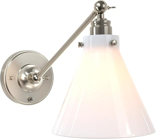 Industrial Vintage Slope Pole Wall Mount Single Sconce with Funnel Flared Clear Glass Shade, Swing Arm Wall Sconce Light Lamp Fixture Hardwired