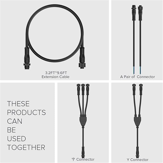 BTF-LIGHTING 3 Pin Electrical Metal nut Connector 18AWG IP68 Male Female Connector 7.87in/20cm Extension Cable for Car,Truck,Boat,Indoor/Outdoor LED Strip Lights/String 15mm Metal Nut Small Size