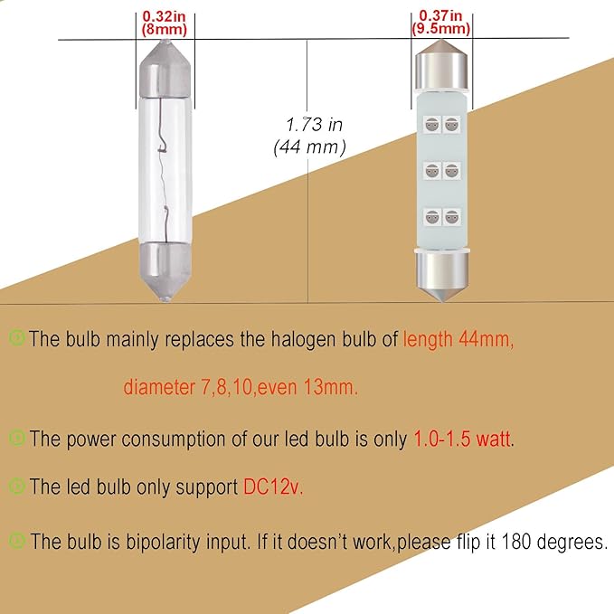 DC 12V 44mm 578 Festoon LED Car Bulb Red 212-2 214-2 LED Bulbs for Marine Boat Automotive Interior Door Cargo Lights (Pack 12)
