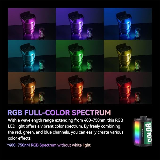 TTArtisan 10 Pcs Ultra Mini RGB Led Ligh for Camera Portable Full-Color Cold Shoe Lights with Magnetic Mount Film Appearance Type-C Rechargeable CRI 95+ 300mAh for Photography Lighting (10)