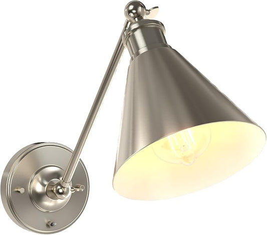 Industrial Vintage Slope Pole Wall Mount Single Sconce with Funnel Flared Metal Shade, Swing Arm Wall Sconce Light Lamp Fixture Hardwired